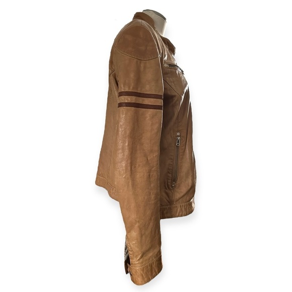 Danier Ladies Tan Leather Moto Jacket - Size Large - Picture 4 of 13